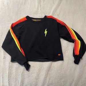 Aviator Nation Black Five Stripe Cropped Sweatshirt